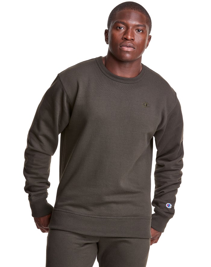 Champion Herre Sweatshirt MørkeOlivengrøn - Powerblend Fleece Crew C Logo - Danmark OMS-410639